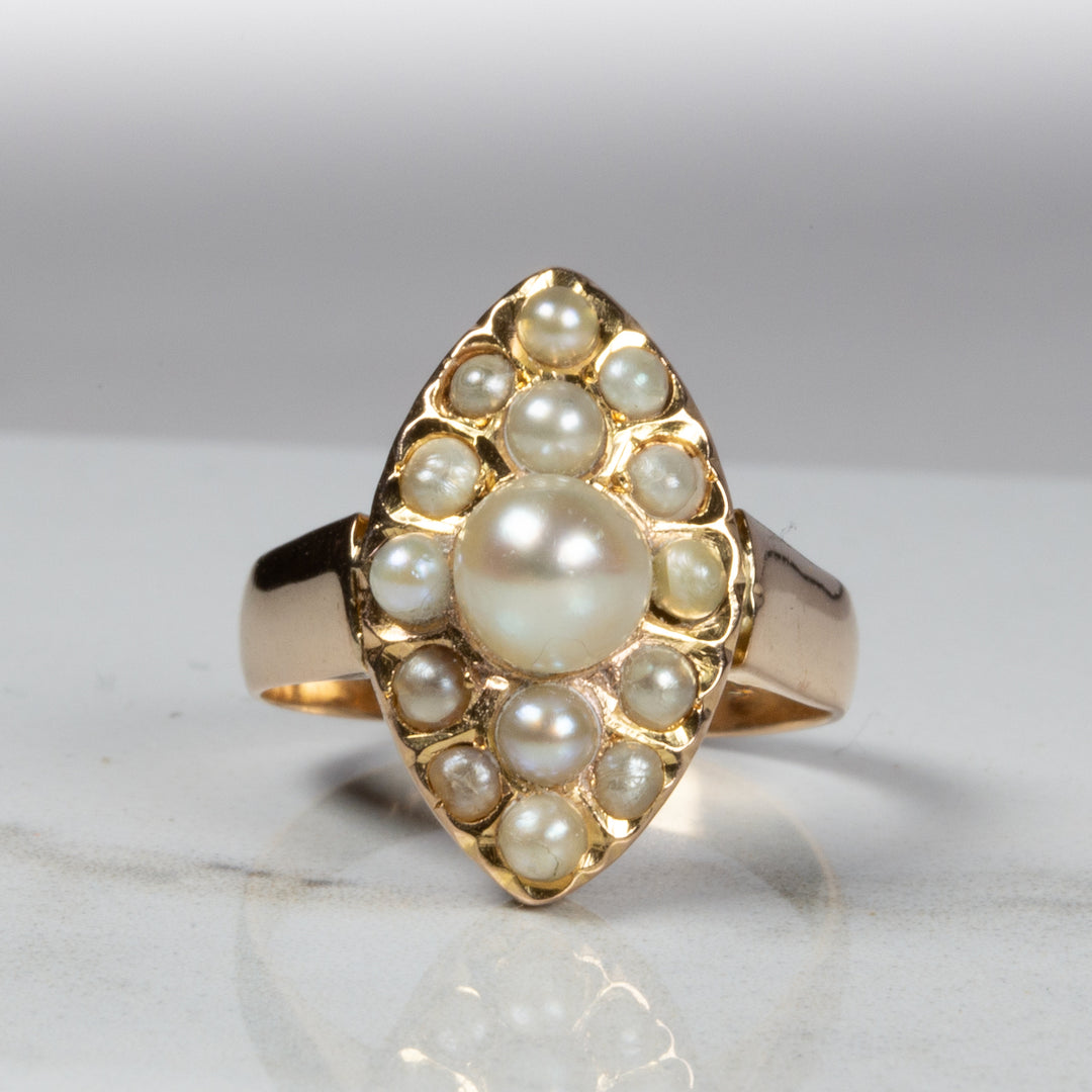 アンティーク 天然真珠のマーキーズリング
