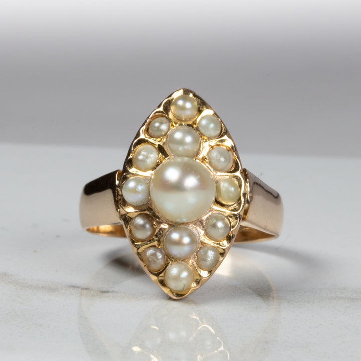 アンティーク 天然真珠のマーキーズリング
