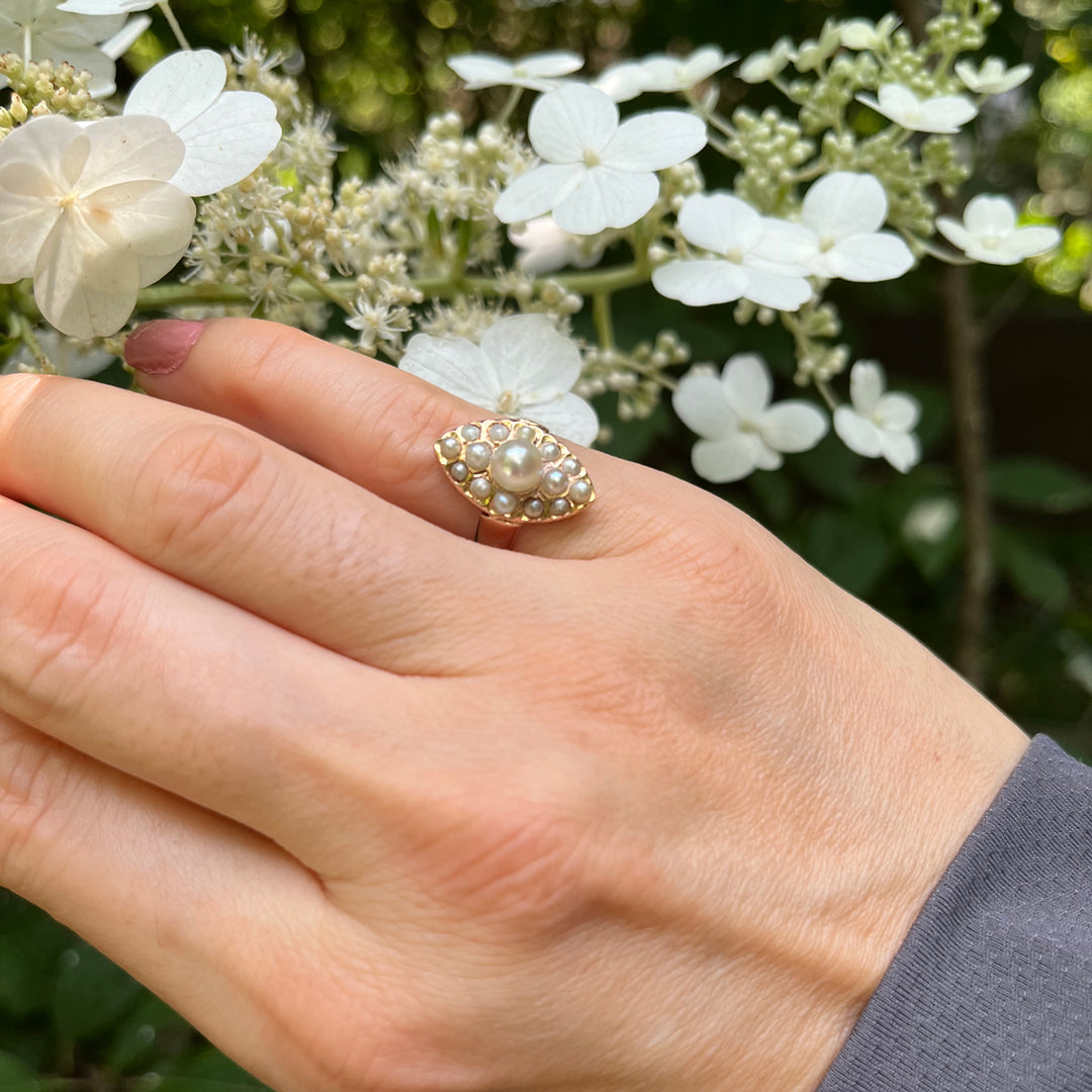 アンティーク 天然真珠のマーキーズリング