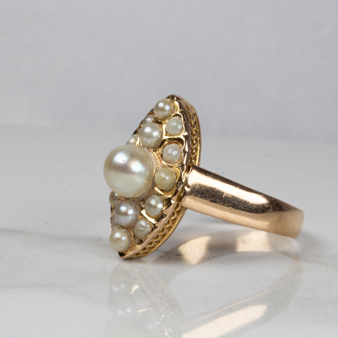 アンティーク 天然真珠のマーキーズリング
