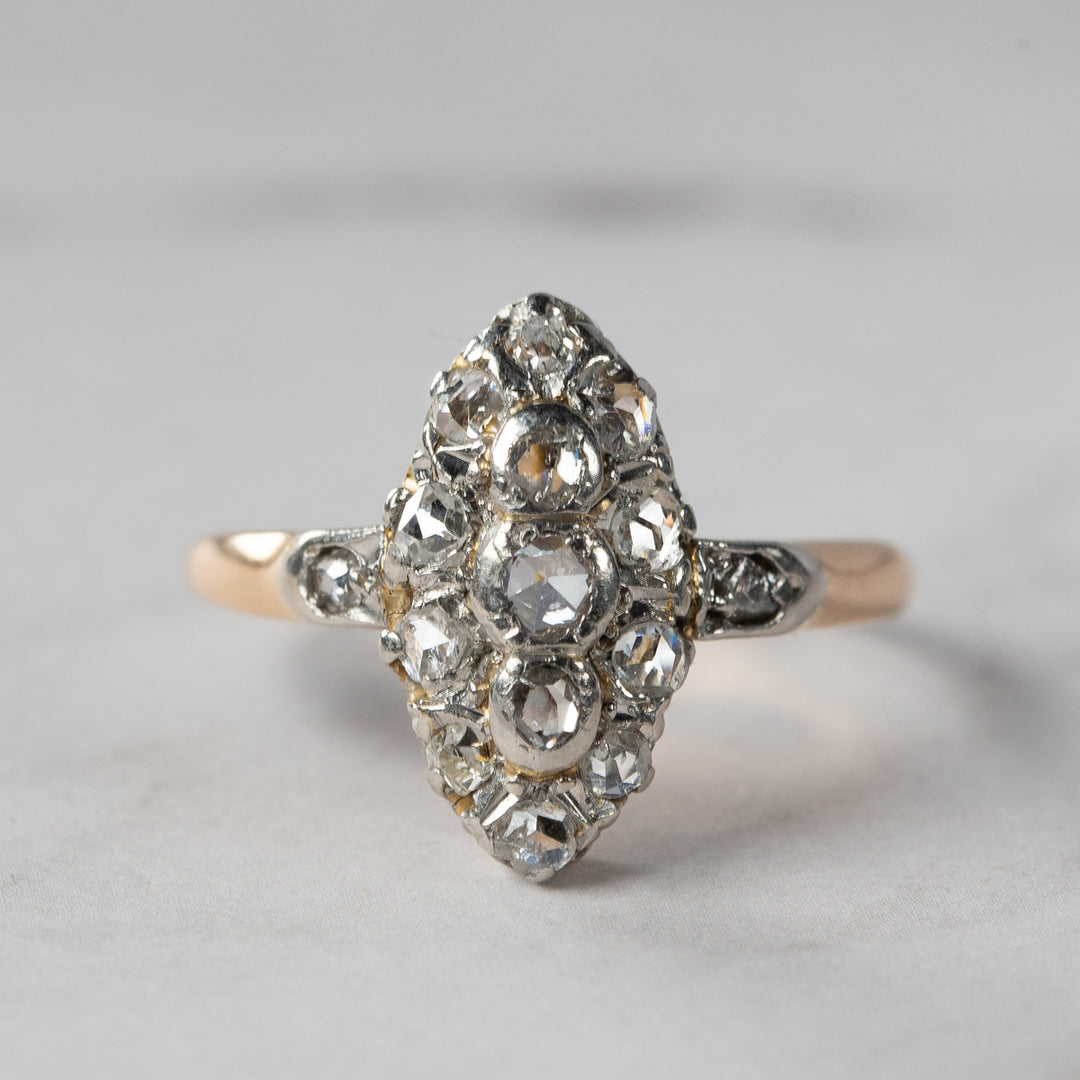 アンティーク ローズカットダイヤモンドのマーキーズリング
