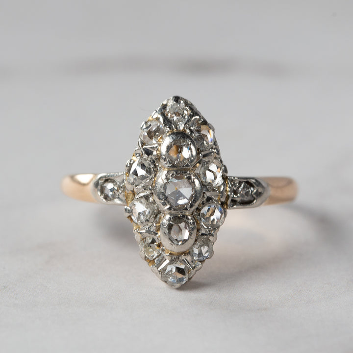 アンティーク ローズカットダイヤモンドのマーキーズリング
