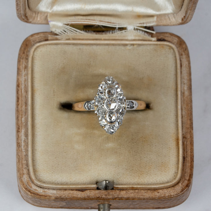 アンティーク ローズカットダイヤモンドのマーキーズリング