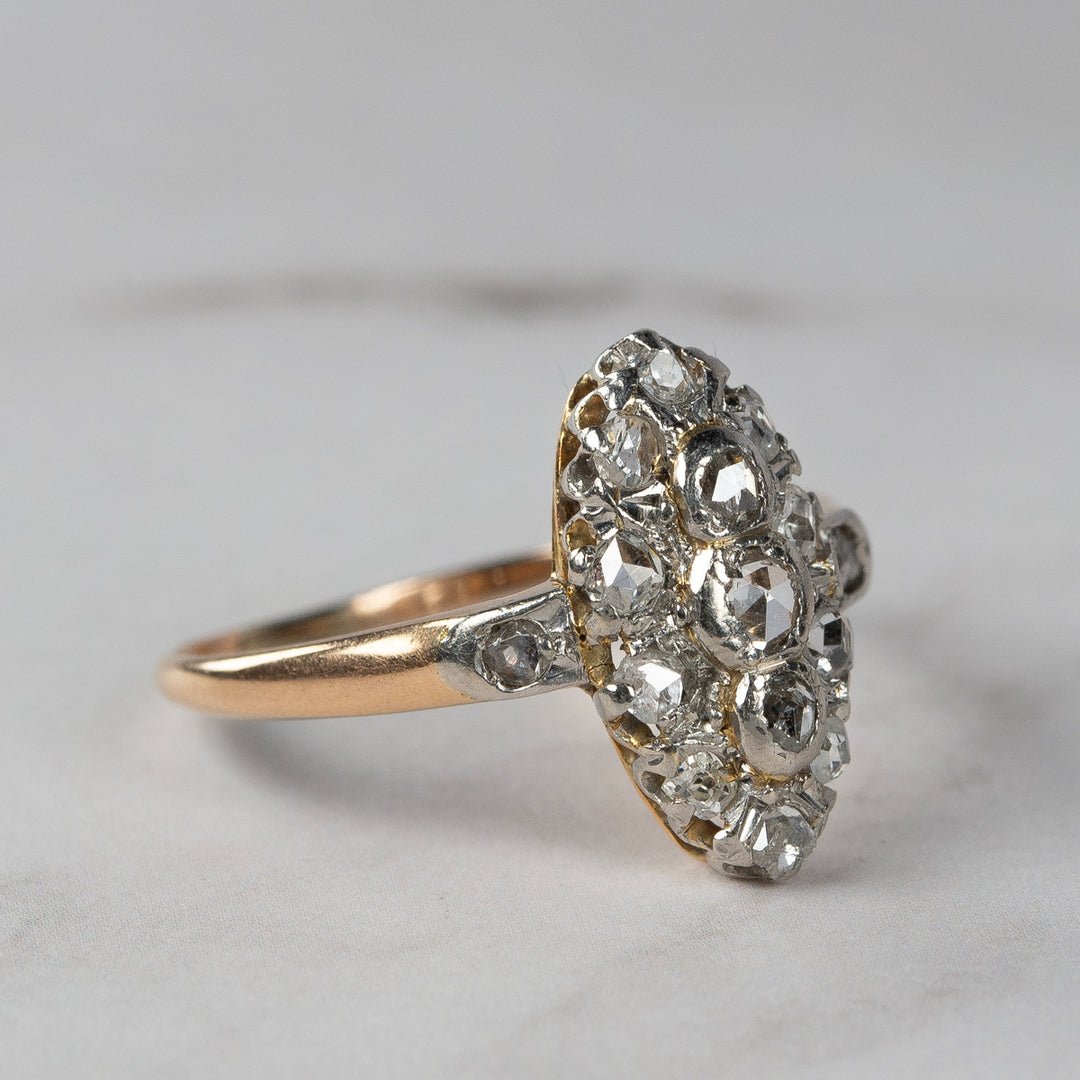 アンティーク ローズカットダイヤモンドのマーキーズリング