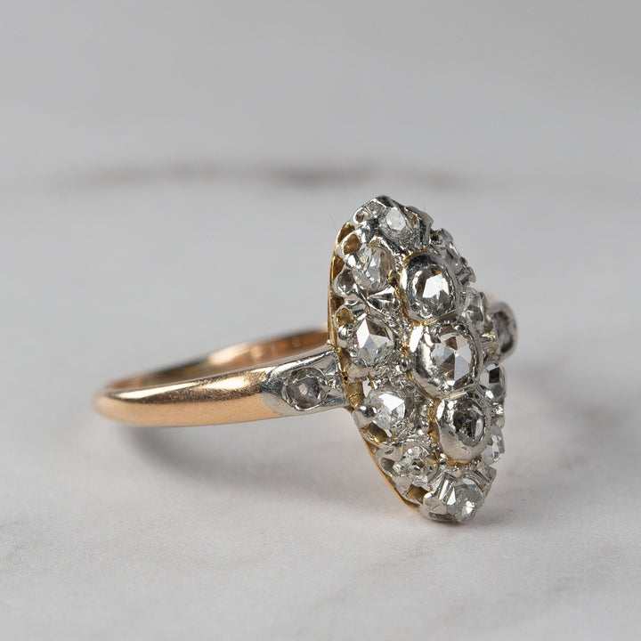 アンティーク ローズカットダイヤモンドのマーキーズリング