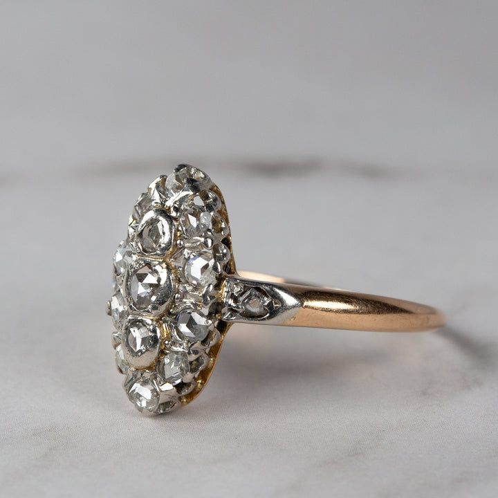 アンティーク ローズカットダイヤモンドのマーキーズリング