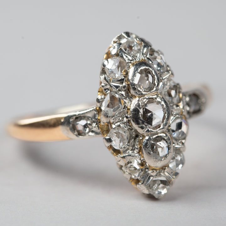 アンティーク ローズカットダイヤモンドのマーキーズリング