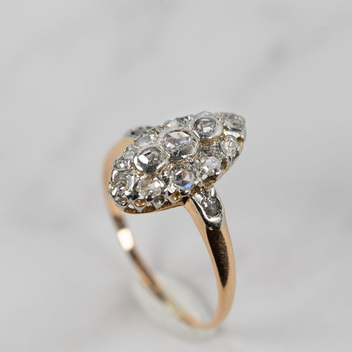 アンティーク ローズカットダイヤモンドのマーキーズリング