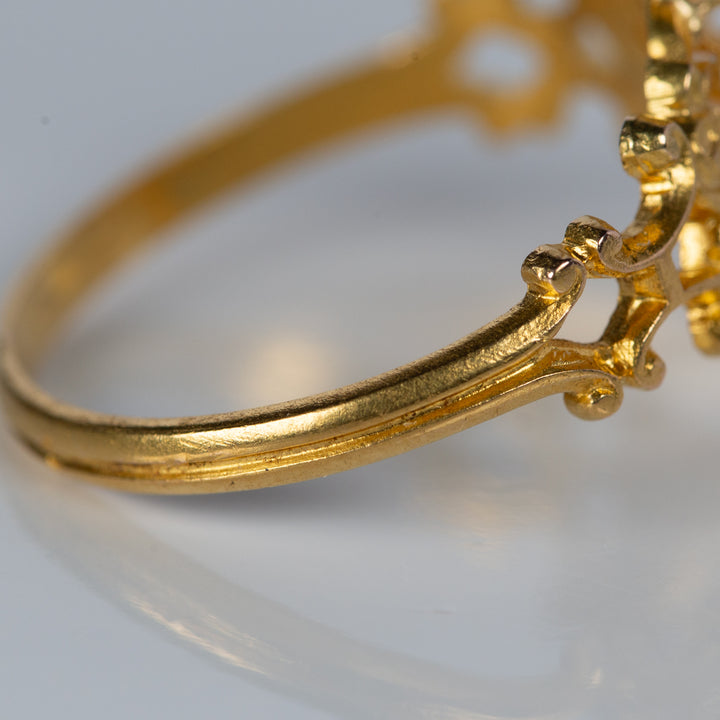 アンティーク 忘れな草のマーキーズリング(ダイヤ、サファイア、天然真珠)