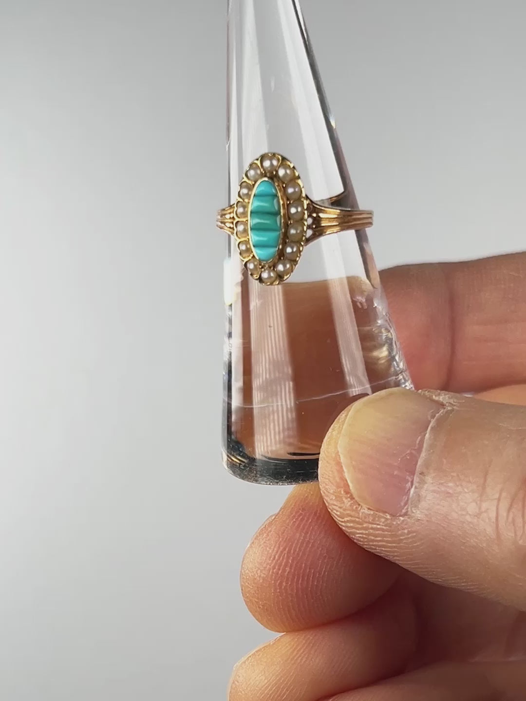 アンティーク トルコ石と天然真珠のマーキーズリング