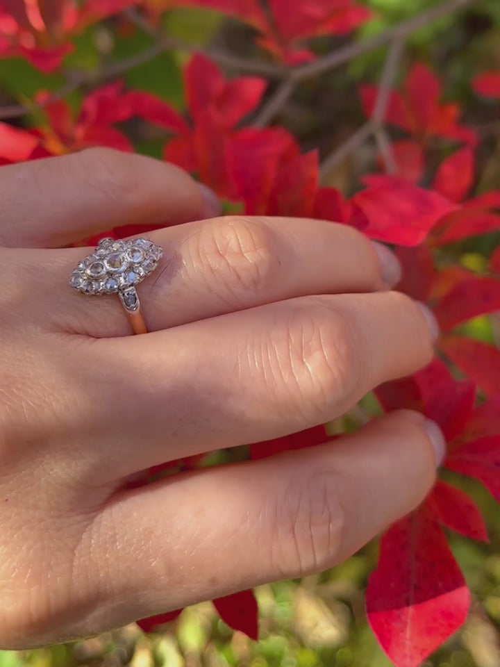 アンティーク ローズカットダイヤモンドのマーキーズリング