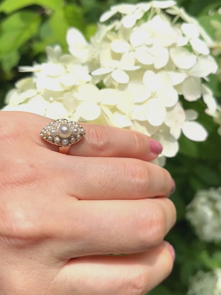アンティーク 天然真珠のマーキーズリング