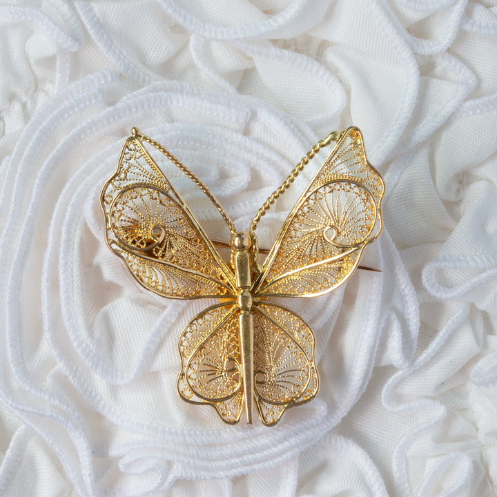 蝶のフィリグリーゴールドブローチ アールヌーボー