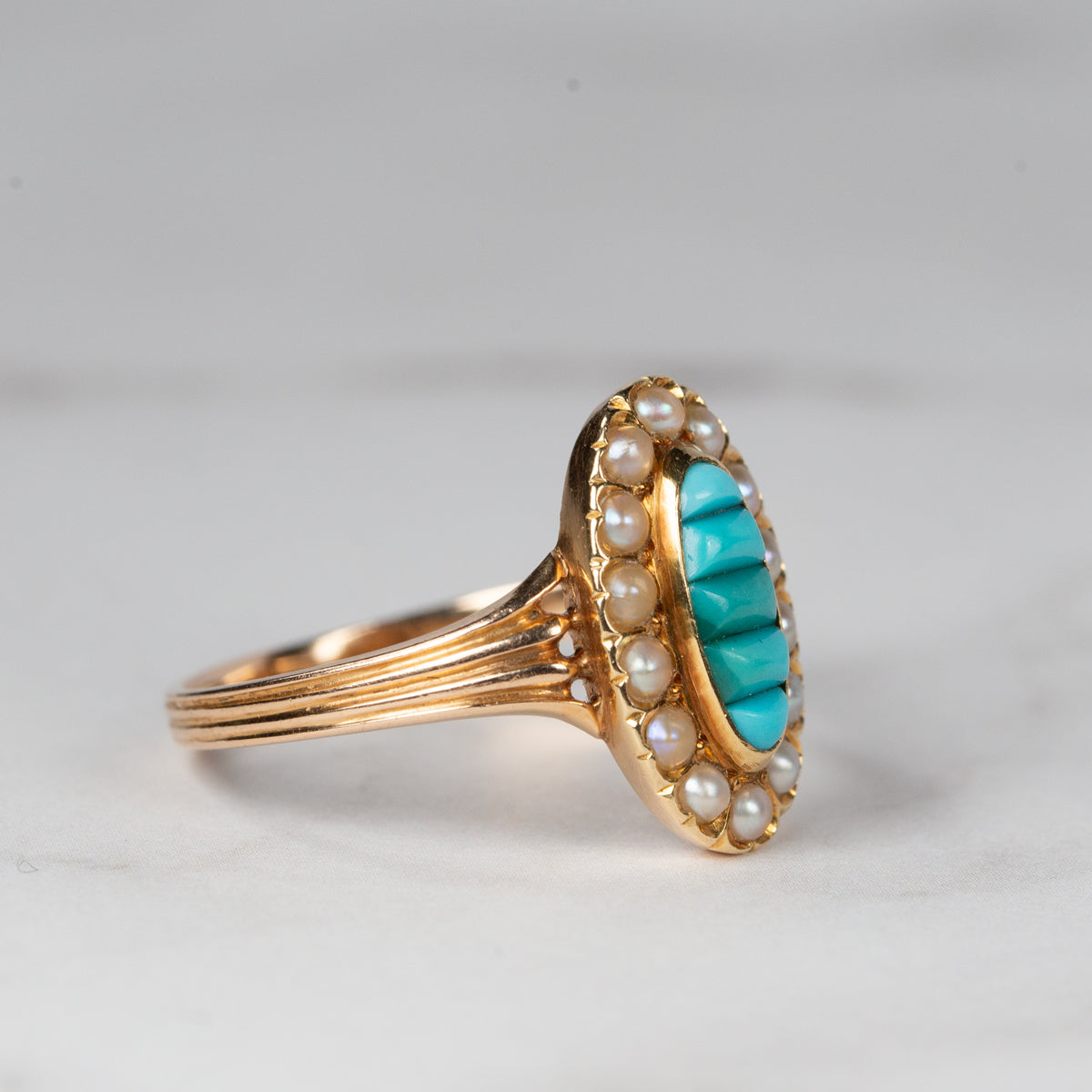 アンティーク トルコ石と天然真珠のマーキーズリング
