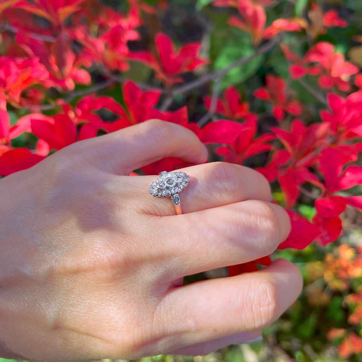 アンティーク ローズカットダイヤモンドのマーキーズリング