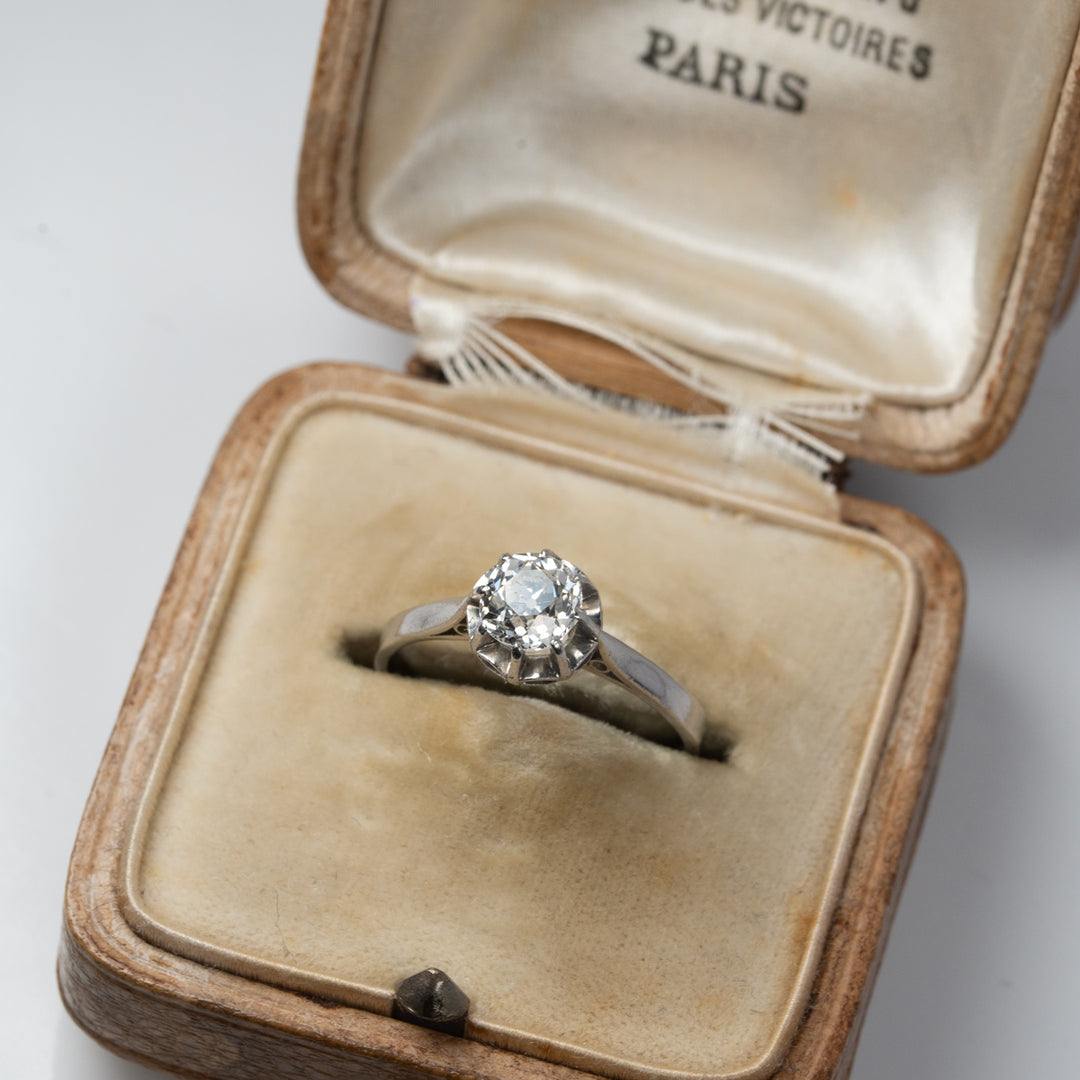 0.7ct オールドヨーロピアンカットのプラチナソリテールリング