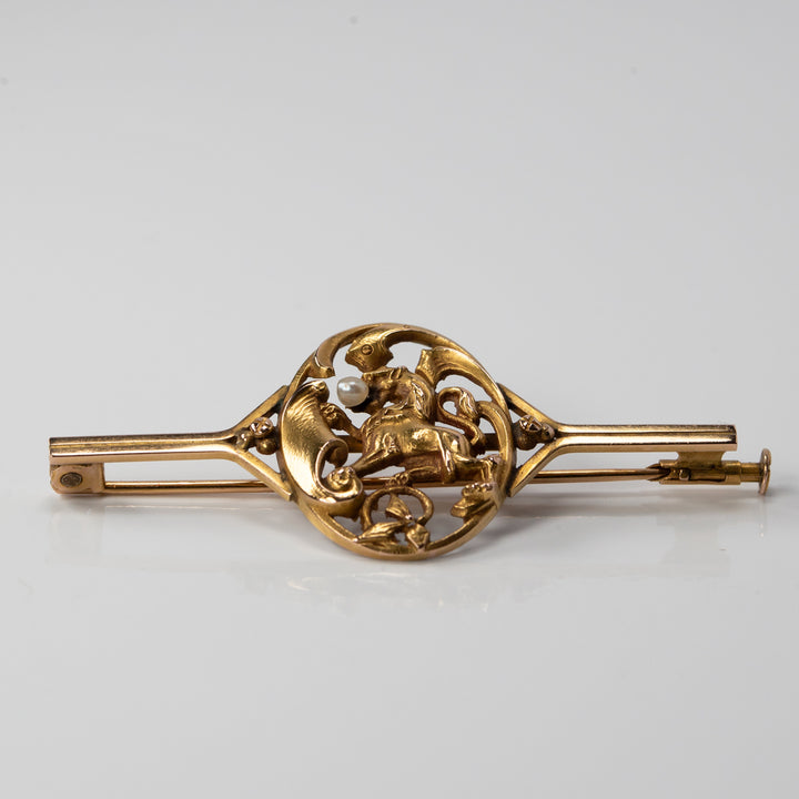 アールデコ　グリフィンのゴールドバーブローチ