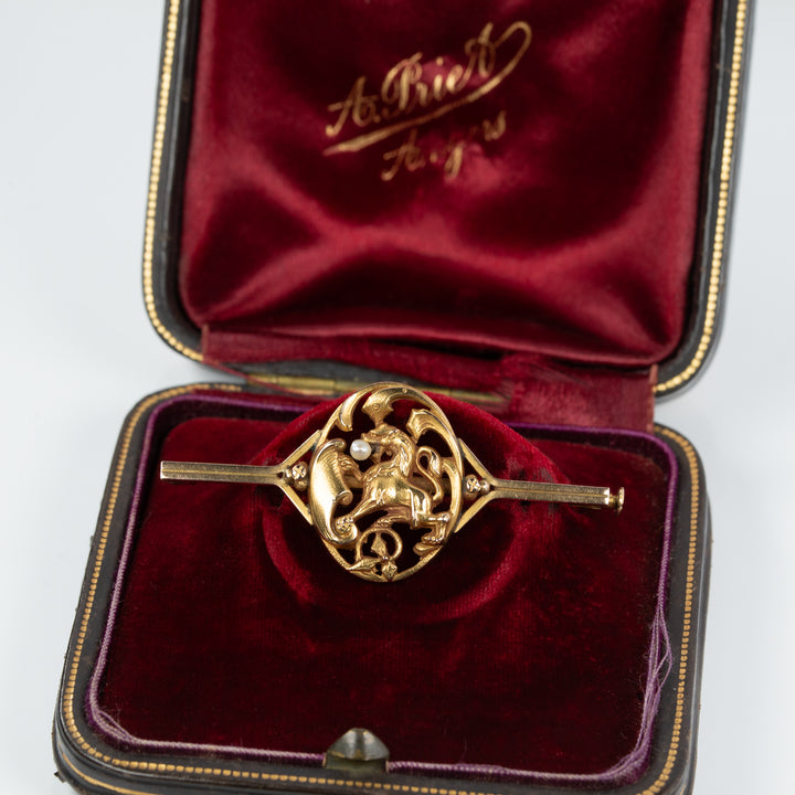 アールデコ　グリフィンのゴールドバーブローチ