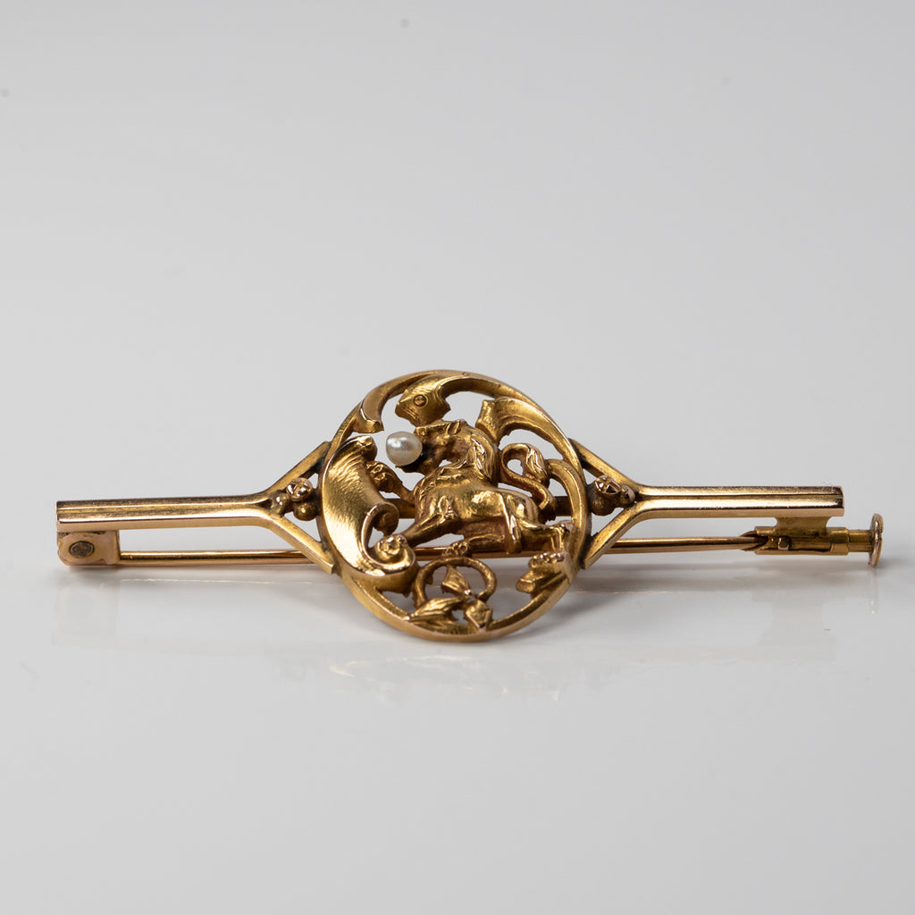 アールデコ グリフィンのゴールドバーブローチ