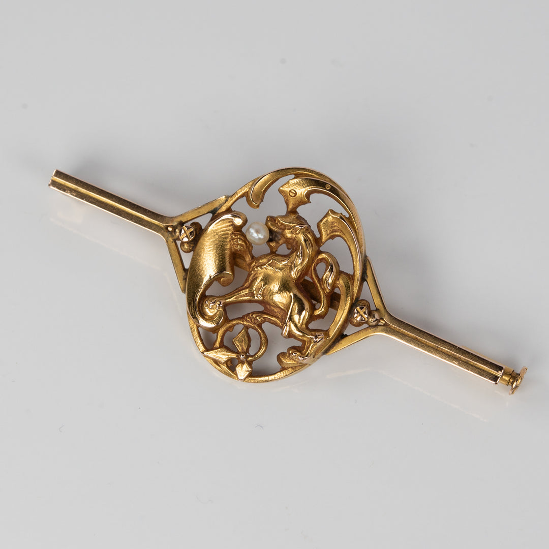 アールデコ　グリフィンのゴールドバーブローチ