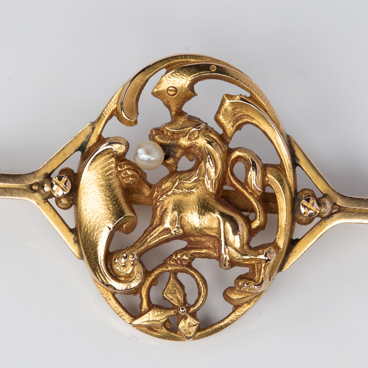 アールデコ　グリフィンのゴールドバーブローチ