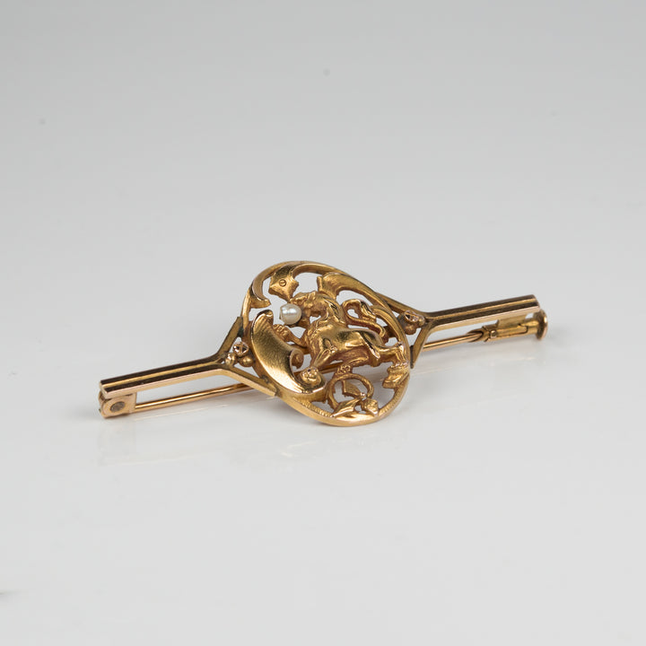 アールデコ　グリフィンのゴールドバーブローチ