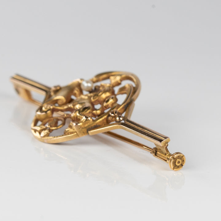 アールデコ　グリフィンのゴールドバーブローチ