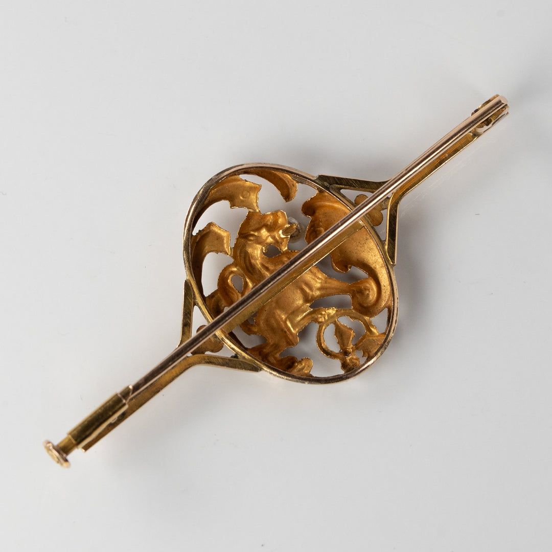 アールデコ　グリフィンのゴールドバーブローチ