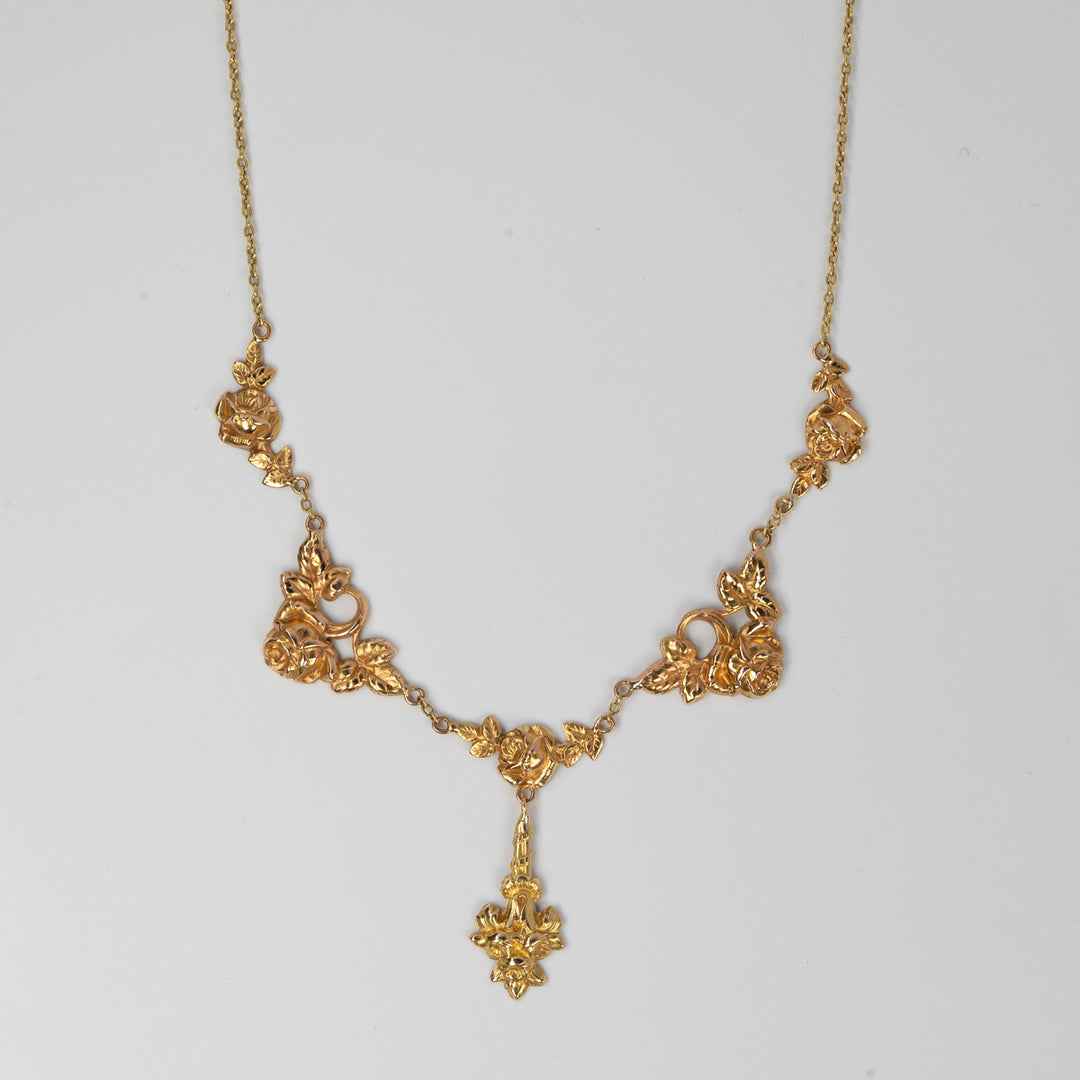 アールヌーボー　薔薇のゴールドネックレス（ガーランド）