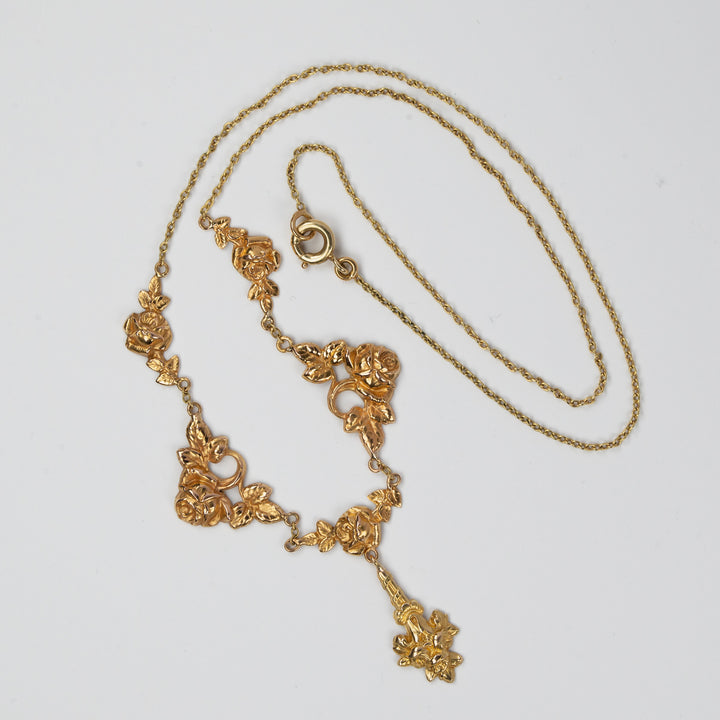 アールヌーボー　薔薇のゴールドネックレス（ガーランド）