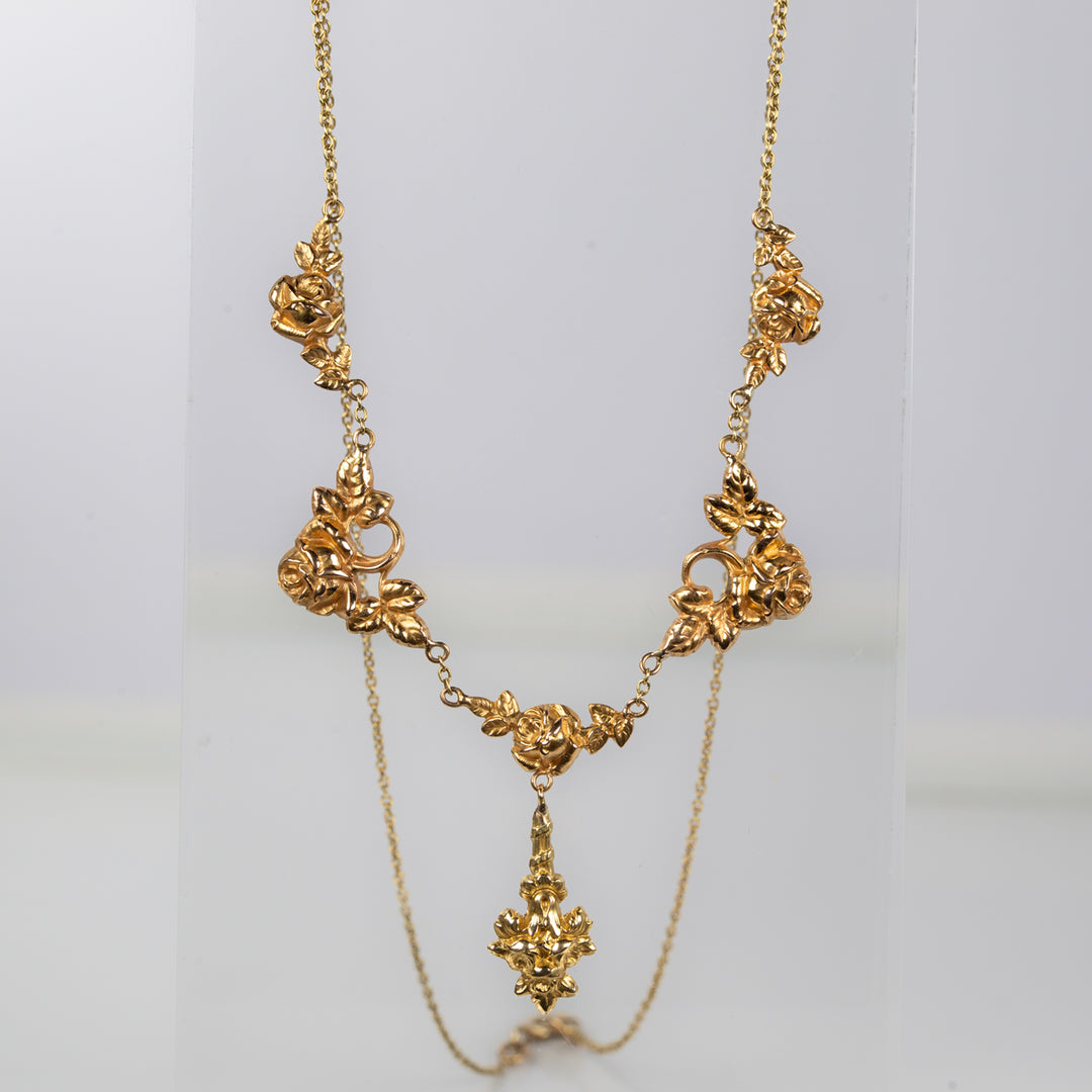 アールヌーボー　薔薇のゴールドネックレス（ガーランド）