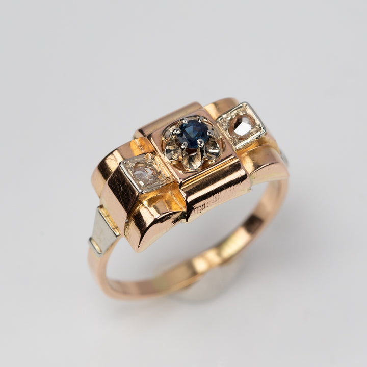 ダイヤモンドとシンセティックサファイアのタンクリング