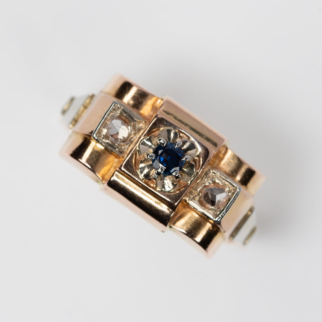 ダイヤモンドとシンセティックサファイアのタンクリング