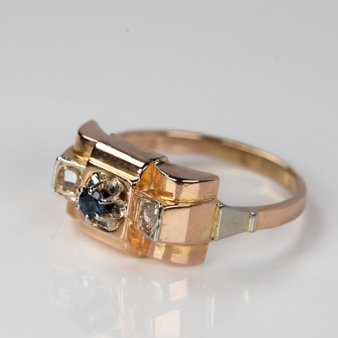 ダイヤモンドとシンセティックサファイアのタンクリング