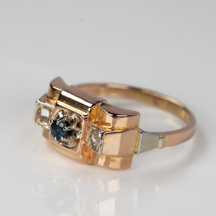 ダイヤモンドとシンセティックサファイアのタンクリング