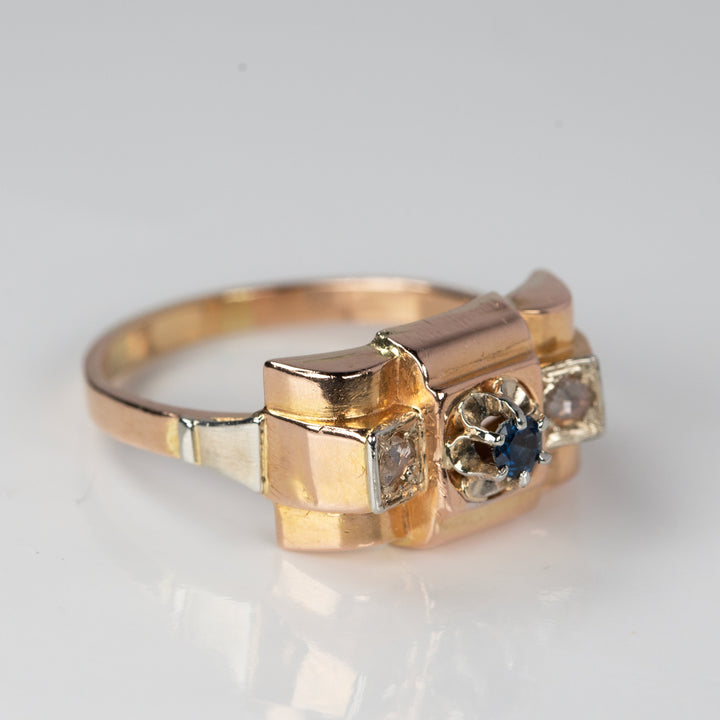 ダイヤモンドとシンセティックサファイアのタンクリング