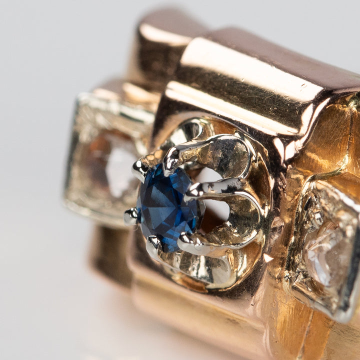 ダイヤモンドとシンセティックサファイアのタンクリング