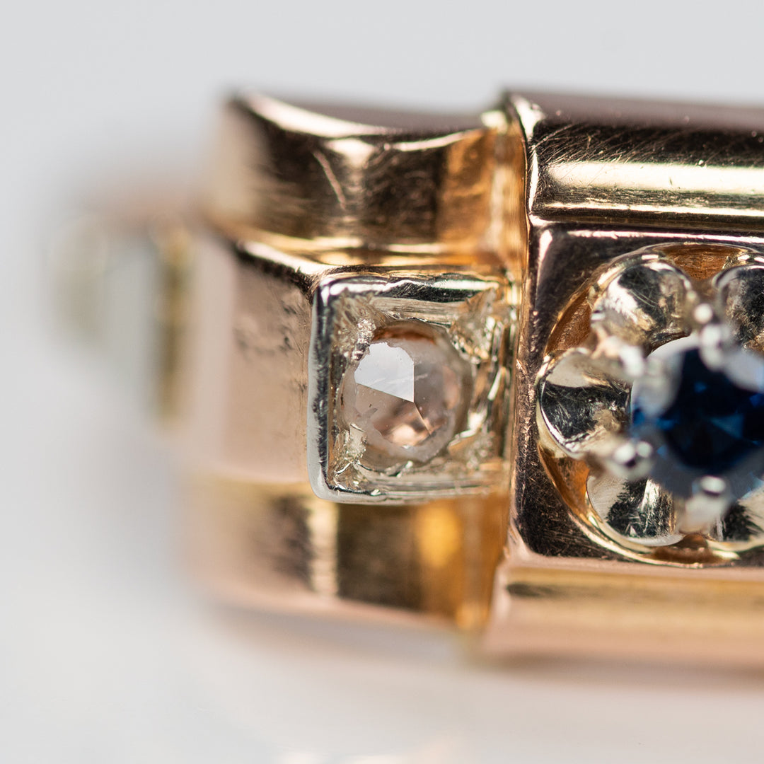 ダイヤモンドとシンセティックサファイアのタンクリング