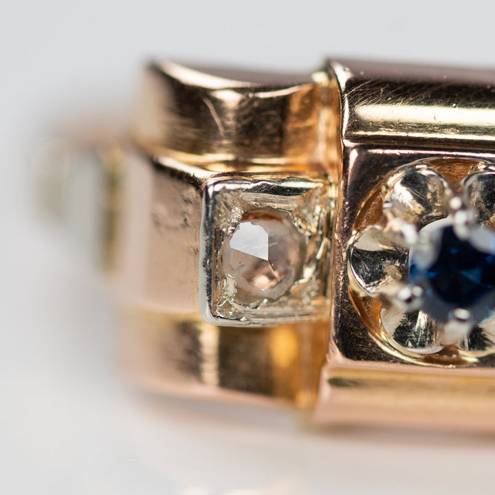 ダイヤモンドとシンセティックサファイアのタンクリング