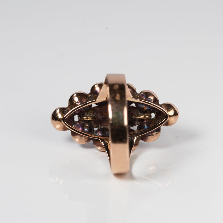 アンティーク　ペルピニャンガーネットのマーキーズリング（ツートーンゴールド）