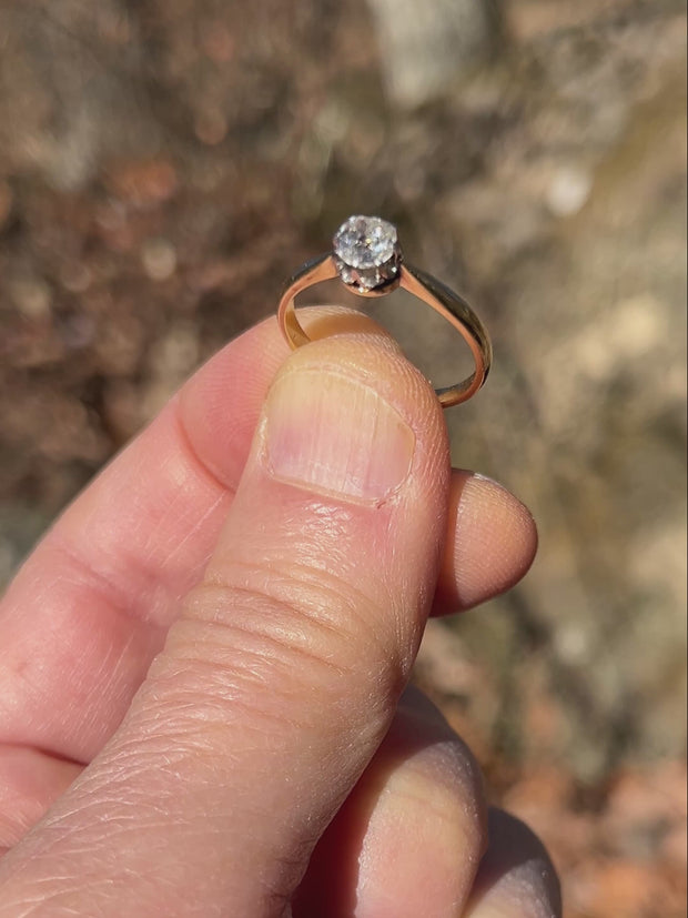 オールドヨーロピアンカットのゴールドソリテールリング